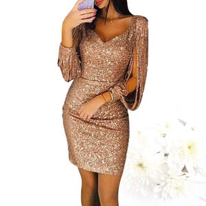 Women’s Fringe Sleeve Glitter Dress Sz S